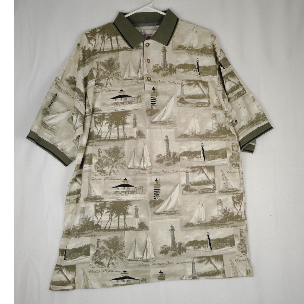 NWT Mens World Wide Sportsman‎ Lighthouse Sailboat Beach Polo Shirt XL